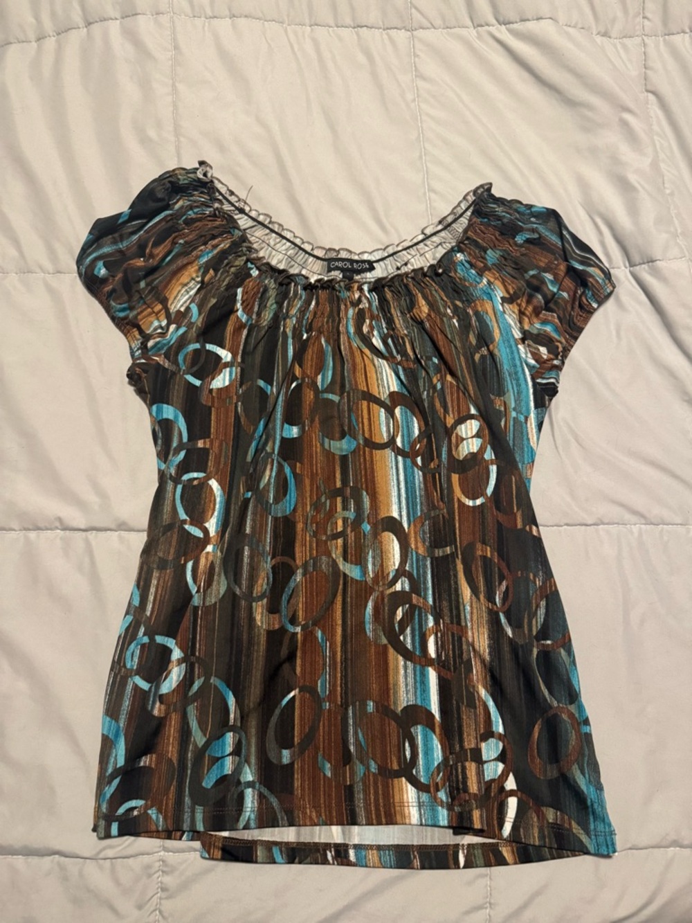 Carol Rose Brown, Teal & Black Patterned Short Sleeve Top
